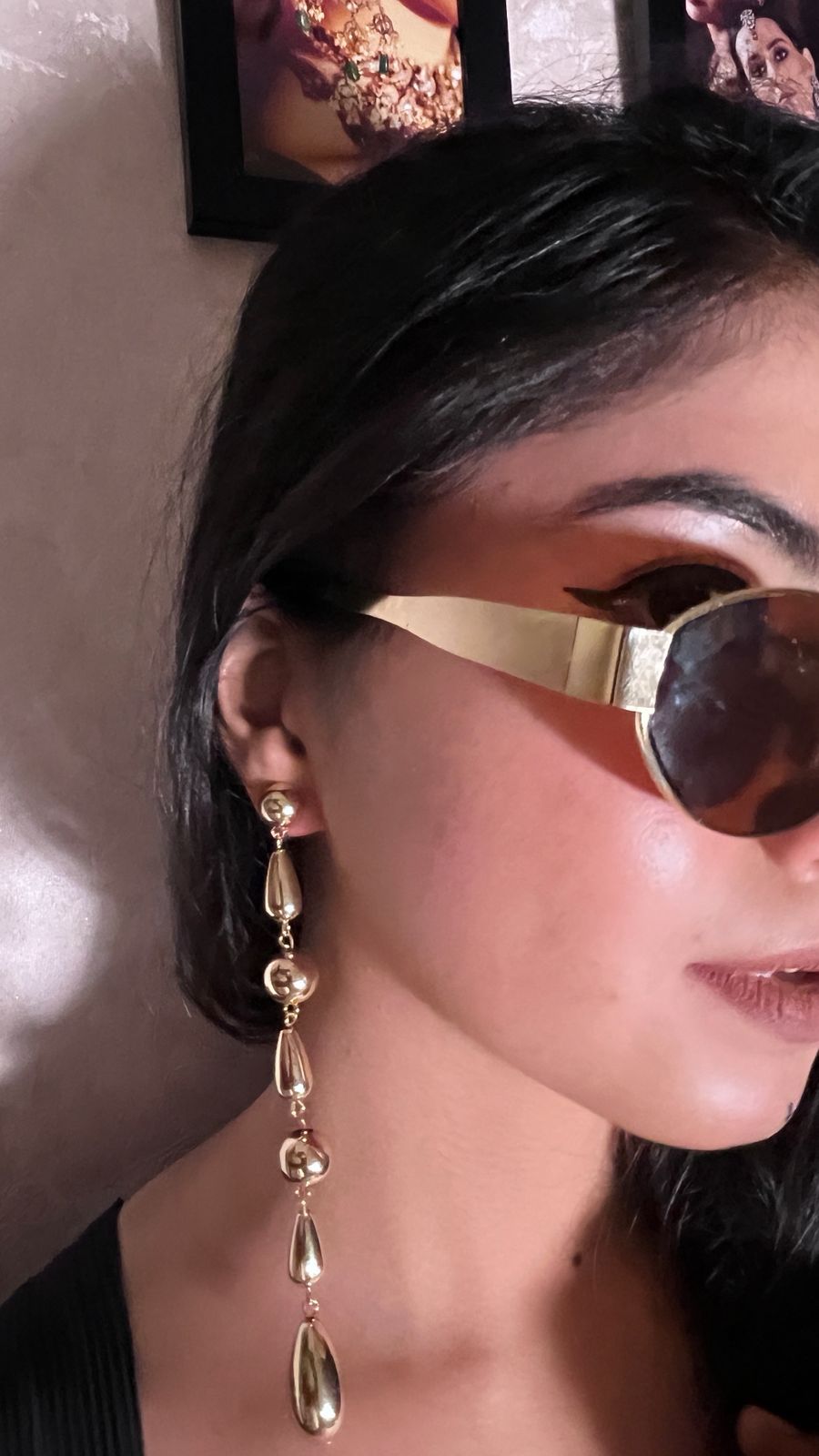 Anti tarnish Long Golden Teardrop Dangle Earrings