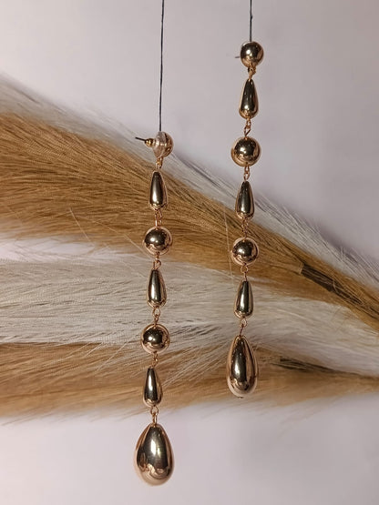 Anti tarnish Long Golden Teardrop Dangle Earrings