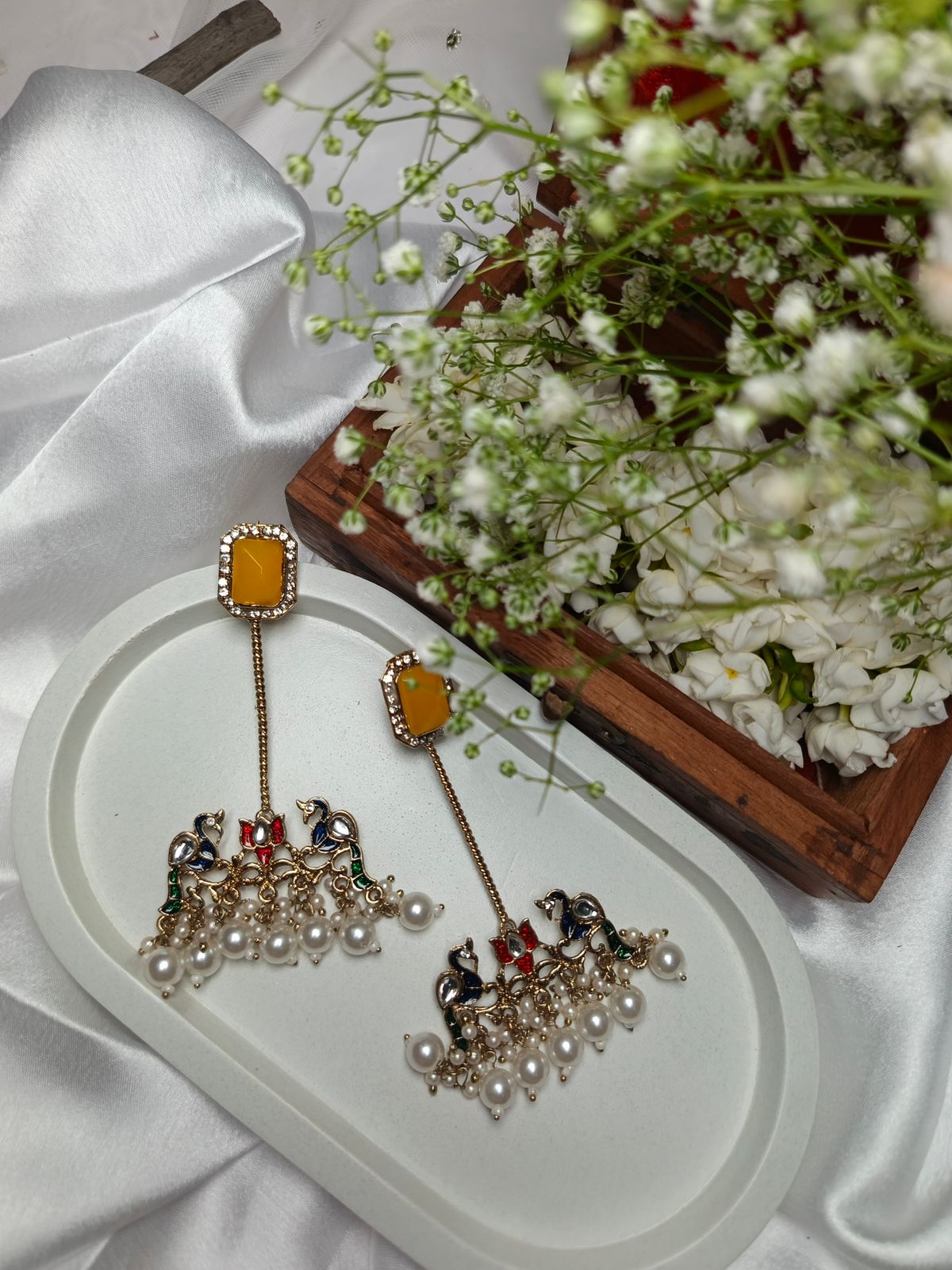 Elegant Gold Plated Chandbali Earrings with Pearl Drops and Peacock