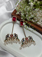 Elegant Gold Plated Chandbali Earrings with Pearl Drops and Peacock