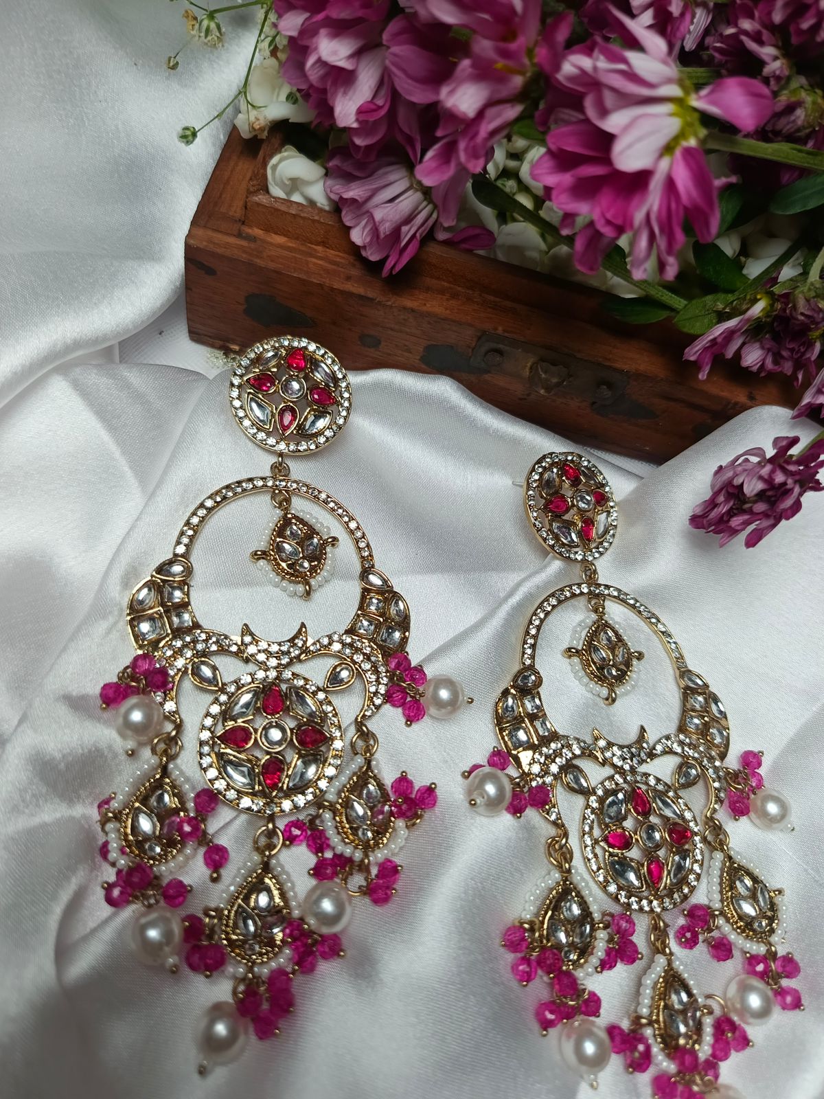 Exquisite Kundan & Emerald Green Stone Chandbali Earrings