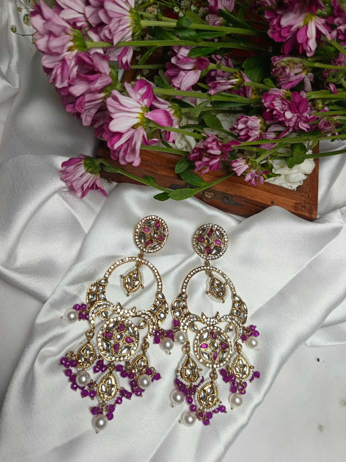 Exquisite Kundan & Emerald Green Stone Chandbali Earrings