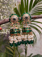 Regal Kundan & Meenakari Jhumkas with Red & Green Stones