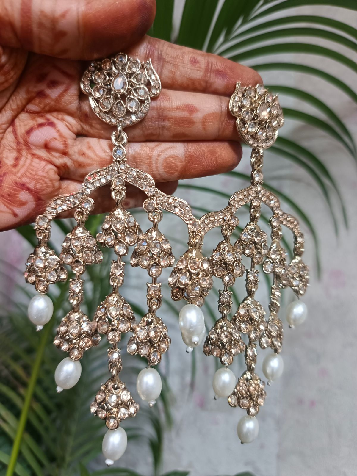 Exquisite Gold-Toned Polki and Mint Green Drop Earrings