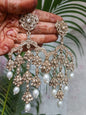 Exquisite Gold-Toned Polki and Mint Green Drop Earrings