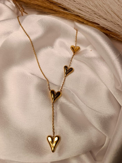 Anti-Tarnish Gold-Plated Heart Lariat Necklace
