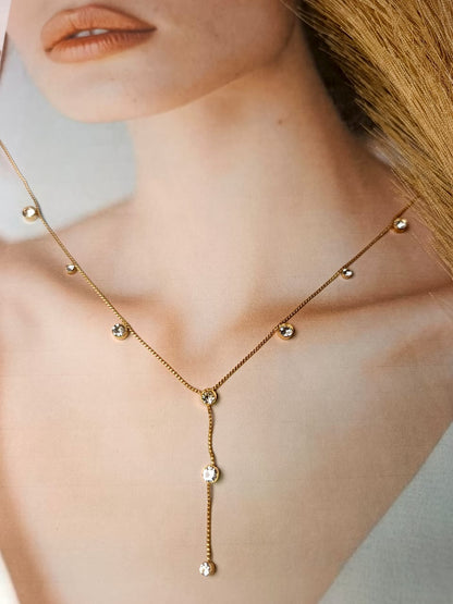 Anti-Tarnish Gold-Plated Dangle Lariat Necklace