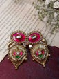 Stunning Brass Temple Jewelry Earrings with colour Stone & Pearl Embellishments