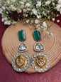 Regal German Silver and Brass Lion Head Premium Earrings with White Stone.