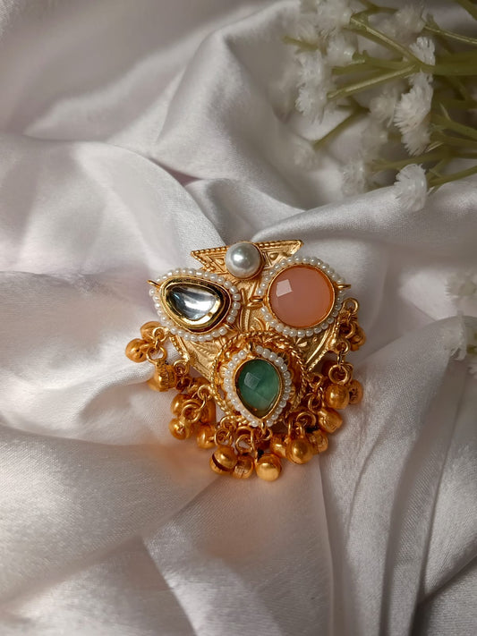 Adjustable Bohemian Owl Charm Ring - Gold Plated Brass
