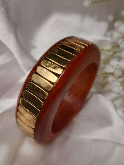 Geometric Wood Bangle with Gold Bar Inlays size upto 2'8