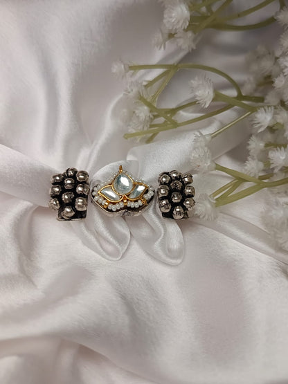 Adjustable Artisan Parrot & Pearl Brass Statement Ring