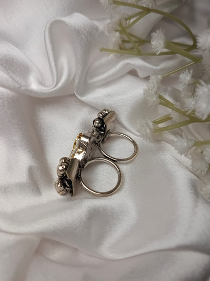 Adjustable Artisan Parrot & Pearl Brass Statement Ring