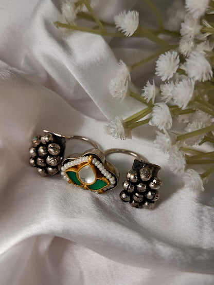 Adjustable Artisan Parrot & Pearl Brass Statement Ring