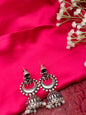 Oxidized Silver Plated Jhumka Earrings with Tribal Design