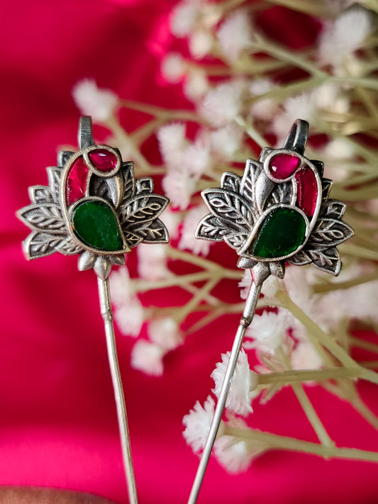 Traditional oxidised ear spike earrings