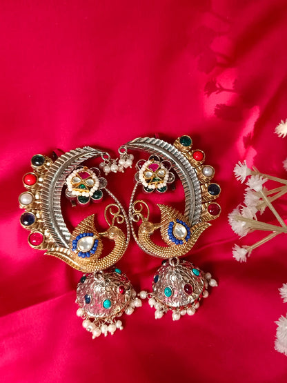 Premium Paachi Kundan Earcuff: Artisan Indian Design | Uncut Gemstone Elegance
