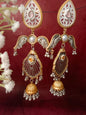 Dual-Tone Brass Jhumka Earrings with Pearl & Color Stone