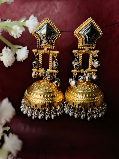 Dual-Tone Oxidized & Gold-Plated Brass Jhumkas