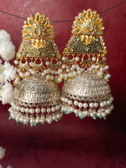 Exquisite Traditional Brass Jhumkas with Pearls