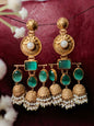 Handcrafted Brass and Pink Stone Jhumka Earrings with Pearls