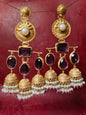 Handcrafted Brass and Pink Stone Jhumka Earrings with Pearls