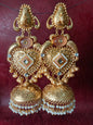 Majestic Gold-Plated Brass Heart-Kundan Jhumka Earrings