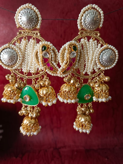 Exquisite Brass Jhumka Earrings with Kundan & Pearl Detailing